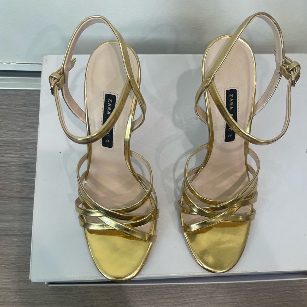 ZARA GOLD CRISS CROSS STRAPPY HEELS